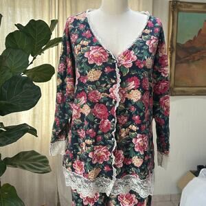 Romantic floral cottagecore lace cotton pajama set vintage Victoria’s Secret, M